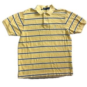 Nautica Polo Shirt Mens Size L Short Sleeve Yellow White/Black Striped Rugby